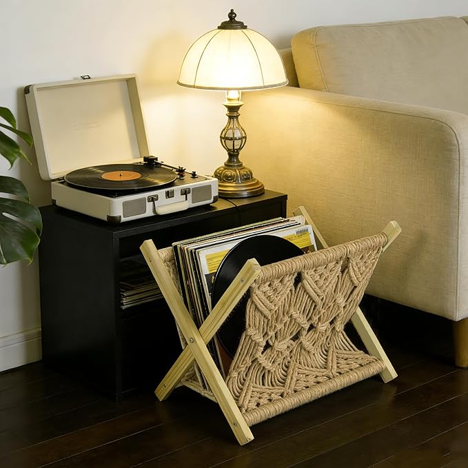 Boho Macrame Magazine Holder,Hand-Woven Magazine Rack for Home Office | Multifunctional Storage Basket for Letters, Magazines, Books and Newspapers