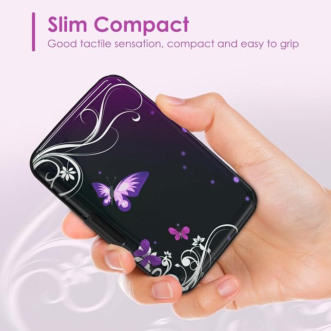 Credit Card Holder Mini, Purple Butterfly RFID Blocking Aluminum Wallet Slim Metal Hard Case Travel Wallet ID Case for Women Men