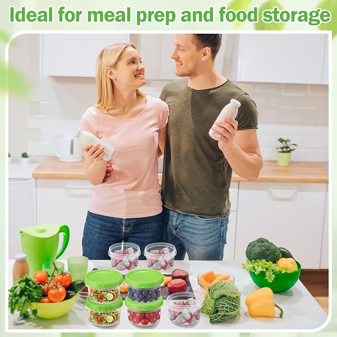 Sieral 16 Pack 8 oz Freezer Containers with Lid Reusable Deli Freezer Storage Containers Stackable Plastic Ultra Thick Twist Top Jar for Takeout Food Round Wide Mouth Lunch Snack (Green)