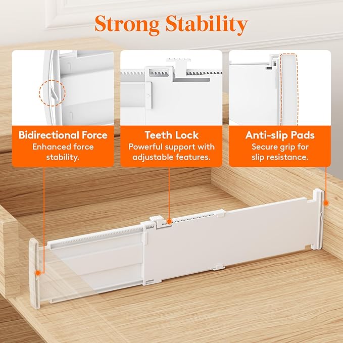 Lifewit 4" Tall 5 Pack Drawer Dividers, 35-56.5cm/13.8-22.2" Expandable Drawer Divider for Clothes, Adjustable Dresser Drawer Organizers, Drawers Separators for Dresser/Bathroom/Closet/Kitchen White