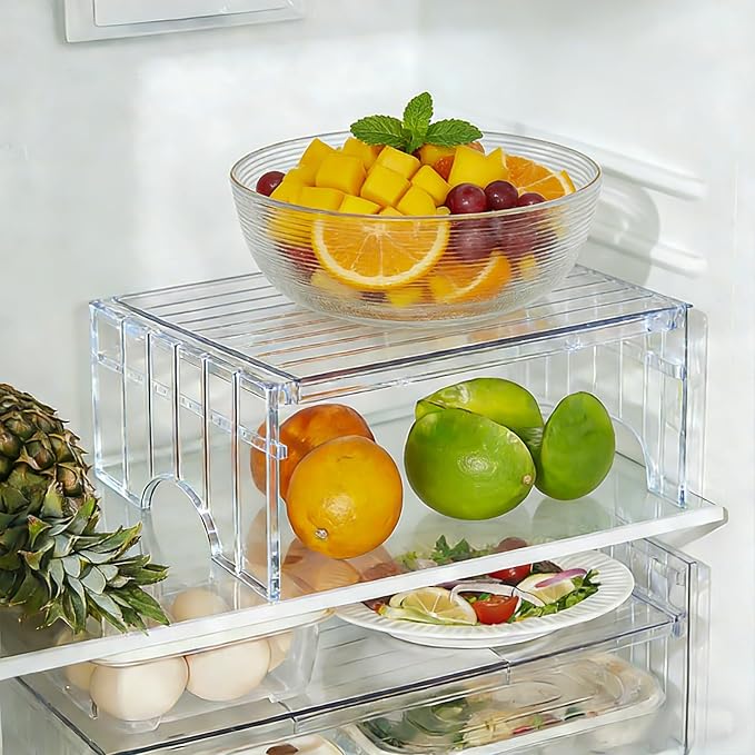 11.8-15.8in Expandable Freezer Shelf, 2 Heights Adjustable Refrigerator Organizer, Acrylic Shelf Riser Kitchen Cabinet Rack for Pantry, Cupboard, Countertop, Office