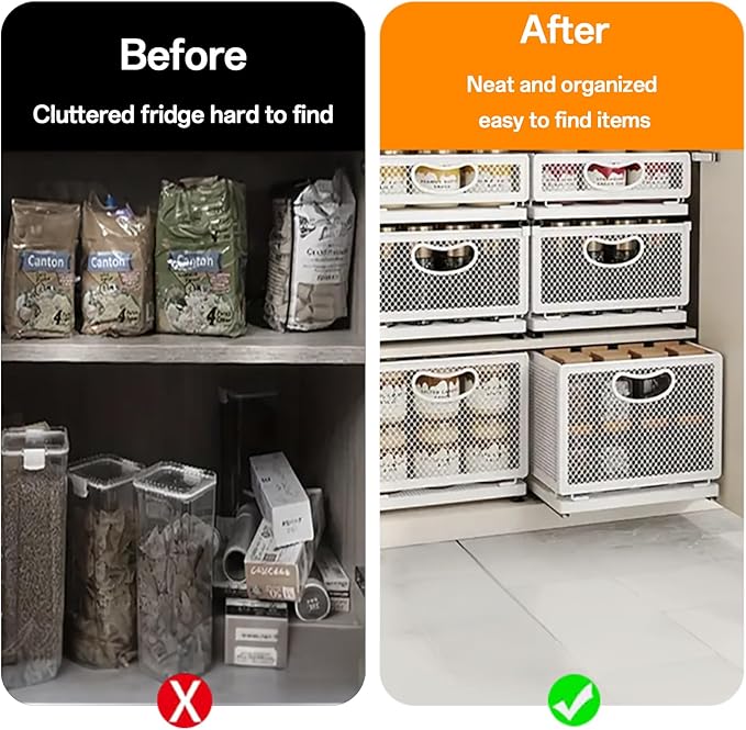 Pull out Cabinet Organizer with Sliding Drawer, 1 Pack Under Sink Organizers and Storage Rack, Adhesive Nano Film Heavy Duty Slide out Pantry Shelves for Kitchen,Sink, 9.6"W x15.7"D x 8.4"H