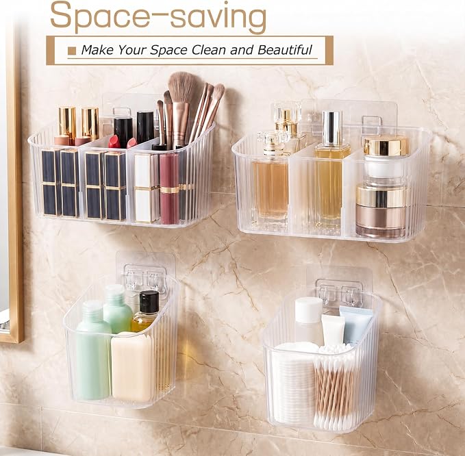 21 Pack Cabinet Door Organizer Adhesive Wall Mount Storage Bins Makeup Containers Stackable Organizer Basket for Kitchen Cabinets, Bathroom, Pantry, Office, Refrigerator (Frosted Clear)