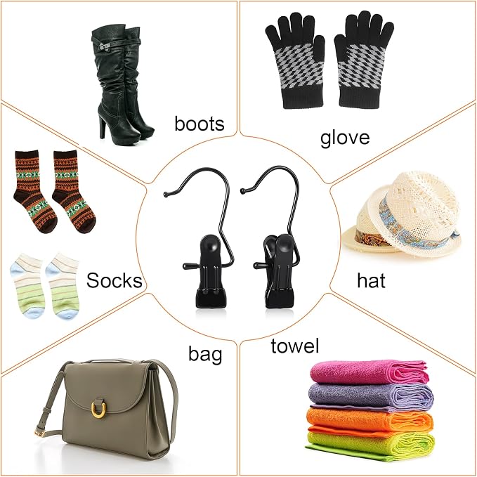 Hotop 20 Pieces Boot Hanger Clips for Closet, Laundry Hanging Hooks Heavy Duty Clips Boot Holder Portable Single Hooks Space Saving for Pants Jeans Clothes Hats Tall Towels (Rose Gold)