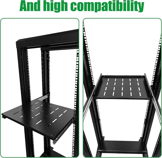 Keyboard mount-1U Sliding Shelf 19in Mount Keyboard Shelf Tray 4 Post Rack Mount Adjustable Depth 15 to 25inch for 19" Server Network Rack&Cabinet (Rack drawer-250)