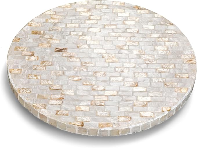 Reallnaive Mother of Pearl Lazy Susan for Table Turntable Organizer Marble Patterned Lazy Susan Wood Spinning Tray Rotating for Kitchen Cabinet Spice Pantry 12 Inch(Round,Marble)