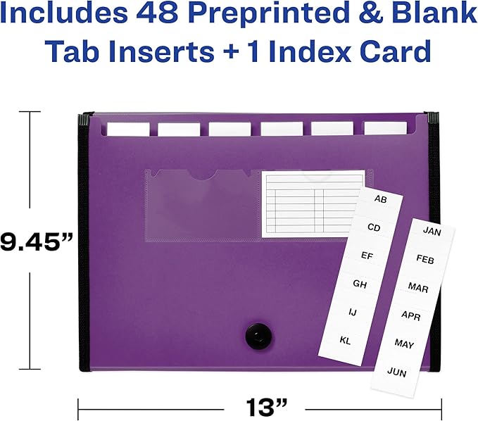Avery Expanding File Folder Organizer, 7-Pocket Accordion File Organizer, Plum, Holds 425 Letter/A4-Size Sheets (73552)