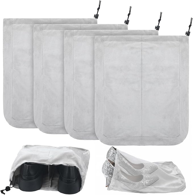 4 Pcs Travel Shoe Bags Spandex Shoes Pouch with Interior Divider and Drawstring for Women Men Luggage Packing(Grey)