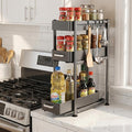3-Tier Countertop Organizer, Pull Out Spice Rack, Transforming a Cramped, Unusable Space Into a Storage Area, With Suction Cup Feet and 4 Hooks, For Tall Bottles, Condiments and Spices