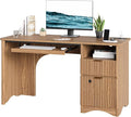 Bestier 55" Office Desk with Locking File Drawer & Charging, Brown | Partitioned Storage & Cable Management,Oak,Easy Assembly,Smart Fingerprint Drawer Lock,Wear-Resistant Easy-Clean Desktop