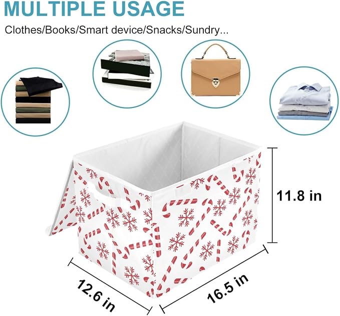 CaTaKu Large Fabric Storage Bins With Lids, Christmas Candy Canes Storage Boxes With Handles for Organizing Clothes, Collapsible Storage Cube Bins Baskets for Shelves