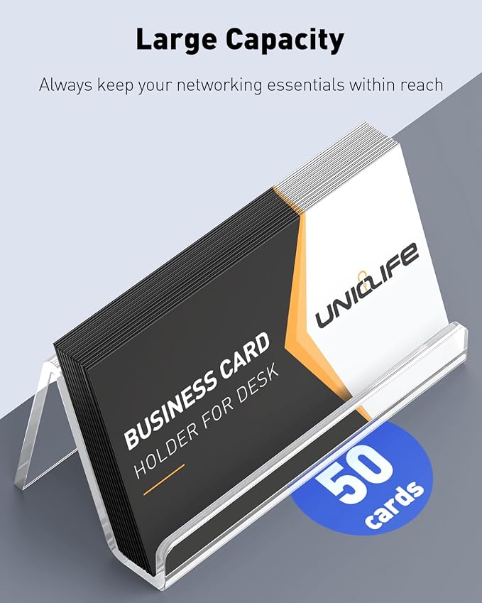 Uniclife 8 Pack Acrylic Business Card Holder for Desk, 50 Card Capacity | 3.5" x 1.9" x 2" Clear Horizontal Business Card Display Stand, Desktop Business Card Organizer for Office, Index Card Holder