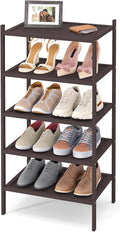 Smiry Bamboo Small Shoe Rack, 5 Tier Shoe Organizer for Entryway & Closet, Stackable Free Standing Storage Shelf for Shoes, Bags & Plants, Brown