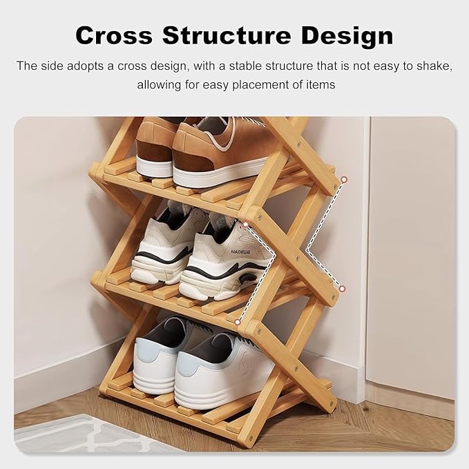 YYW Bamboo Shoe Rack, Foldable Vertical Free Standing Shoe Storage Shelf | Foldable design, Free standing for entryway or living room, Vertical shoe organizer, Space saving closet shelf