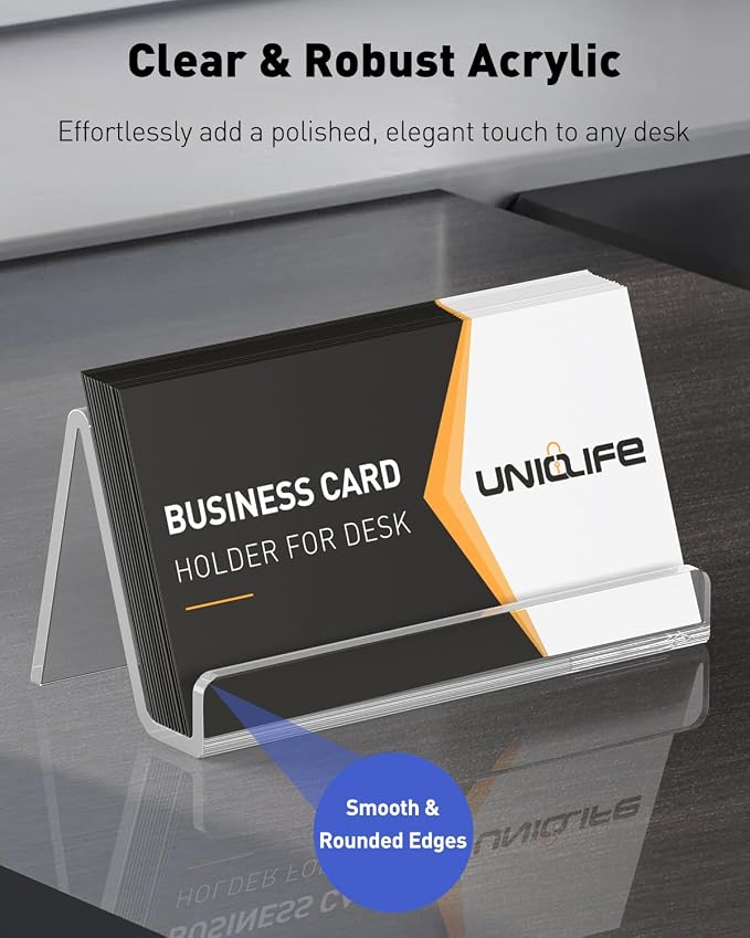 Uniclife 4 Pack Acrylic Business Card Holder for Desk, 50 Card Capacity | 3.5" x 1.9" x 2" Clear Horizontal Business Card Display Stand, Desktop Business Card Organizer for Office, Index Card Holder