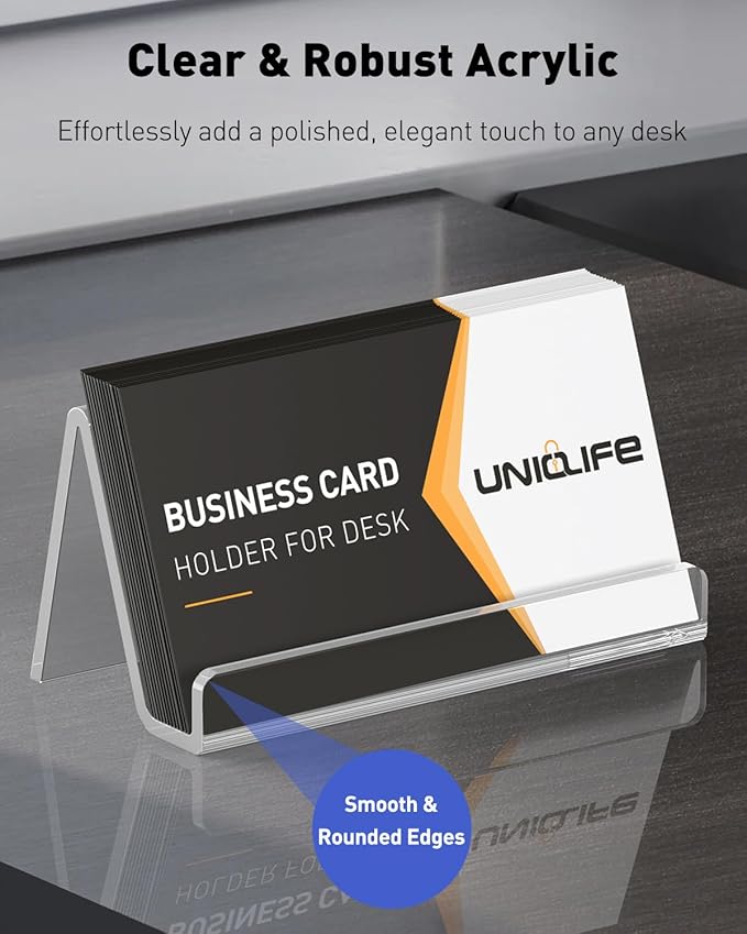 Uniclife 8 Pack Acrylic Business Card Holder for Desk, 50 Card Capacity | 3.5" x 1.9" x 2" Clear Horizontal Business Card Display Stand, Desktop Business Card Organizer for Office, Index Card Holder