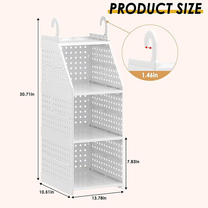 Honkazita 3-Tier Foldable Hanging Closet Organizer, Free-Standing | Closet Hanging Organizer for Wardrobe, Laundry Room, Plastic Hanging Closet Shelves for Clothes, Handbags, Accessories (White)