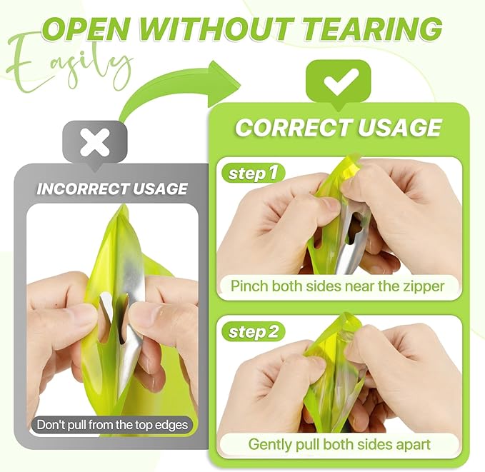 100 PCS Resealable Mylar Bags with Zipper and Frosted Clear Window Smell Proof Bag Packaging Bags Foil Pouch Zipper Bag for Food Self Sealing Storage Supplies (Green, 6.29x9.44)