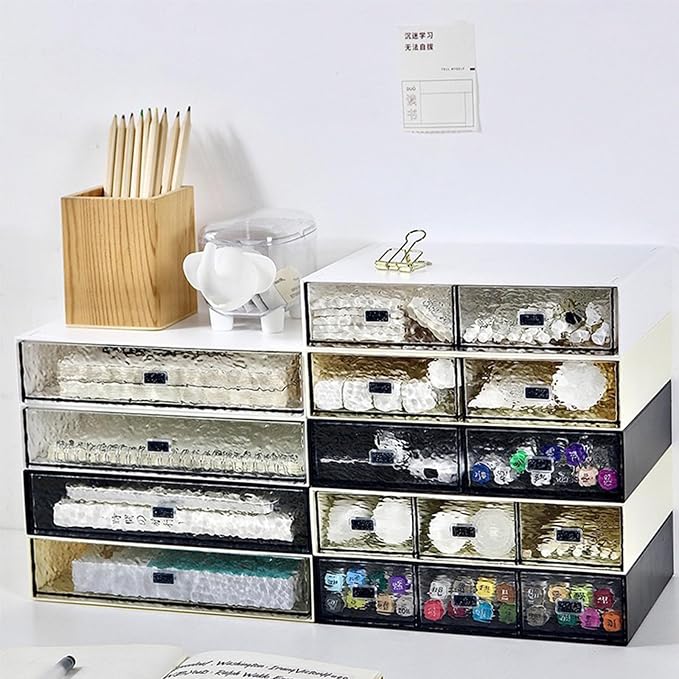 Desktop drawers, stackable plastic drawers, stationery and office supplies (Black, 2 Compartment)
