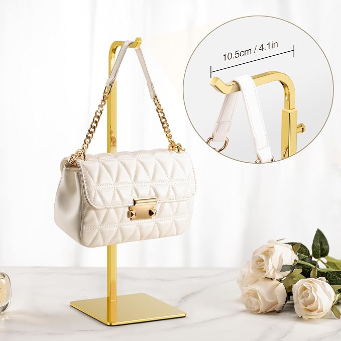 pickpiff Shiny Gold Purse Display Stand, Adjustable Handbag Holder for Closet, Desk, or Retail Display (1 Pack)