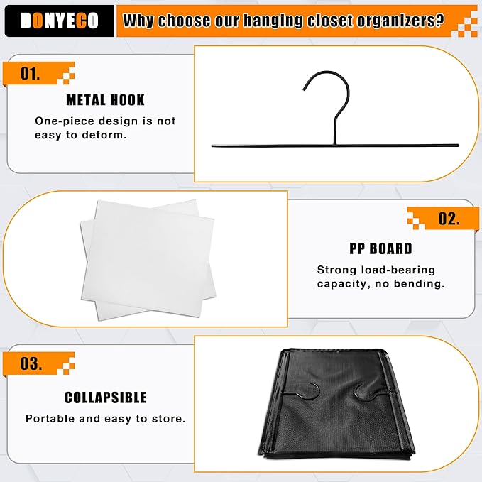 Hanging Closet Organizer and Storage 5-Shelf, Easy Mount Foldable Hanging Closet Wardrobe Shelves, Clothes Handbag Shoes Accessories Storage, Washable Oxford Cloth Fabric, Black