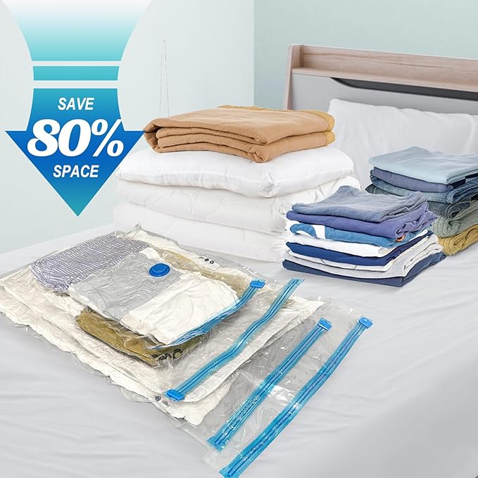 Fygrip Vacuum Storage Bags with Hand Pump, Plastic Packaging Bags, 80% Space Saver Vacuum Seal Bags for Clothing, Travel Lugggage, Blankets, Comforters, 10 Small