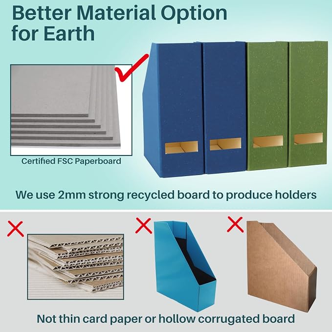 Magazine Holder - File Holder and Desk Organizer, Paperboard Book Organizer and Storage Box for Documents, Magazine Holder Rack for Classroom, Home, and Office (Leaf Green, 2-Pack)
