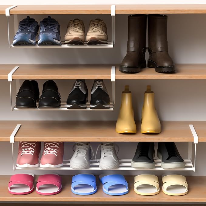 CroBlissful 1 Pcs Expandable Shoe Rack Organizer for Closet 16.5-31.5 Inch Adjustable Retractable Hanging Cabinet Shoe Shelf Dorm Room Storage for Space Saving (White)
