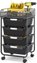 SYKIARIOL 4-Drawer Rolling Storage Cart with Mesh Top, Utility Craft Organizer Cart on Wheels with DIY Labels, Rolling Drawer Cart for Home Office Classroom Bedroom, Black