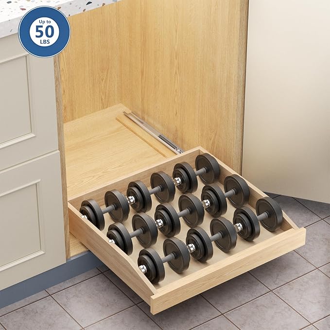 ROOMTEC Pull Out Cabinet Organizer with Soft Close, 19-1/2" W x 21" D, Pull Out Cabinet Drawer for Kitchen cabinets, Pull Out Cabinet Shelf, Finished, Bottom Assembly