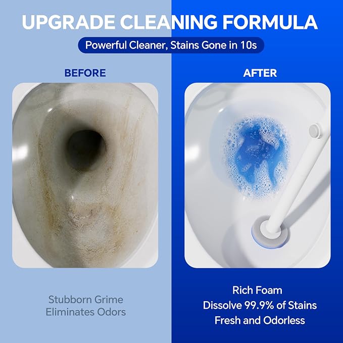 Ctime Disposable Toilet Brushes and Holder Set, 1 Pack with 54 Refills | Waterproof with Lid，Hands-Free Lid,New Wand Refills,One-Click Disposal,Pre-Loaded Cleaner,360° Rotating Head,Family pack
