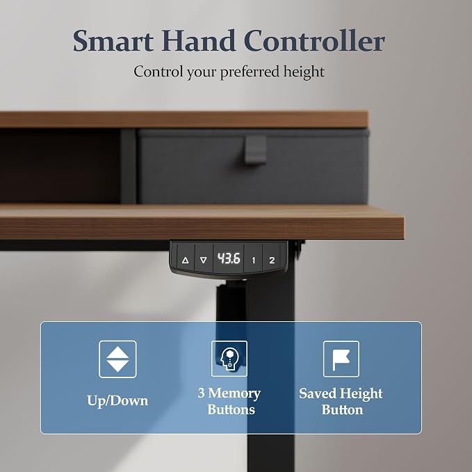 Klicelor 48 x23 Inch Electric Standing Desk with Drawers, Adjustable Height Small Sit Stand Desk for Home Office, Compact Computer Workstation with Storage– Dark Walnut