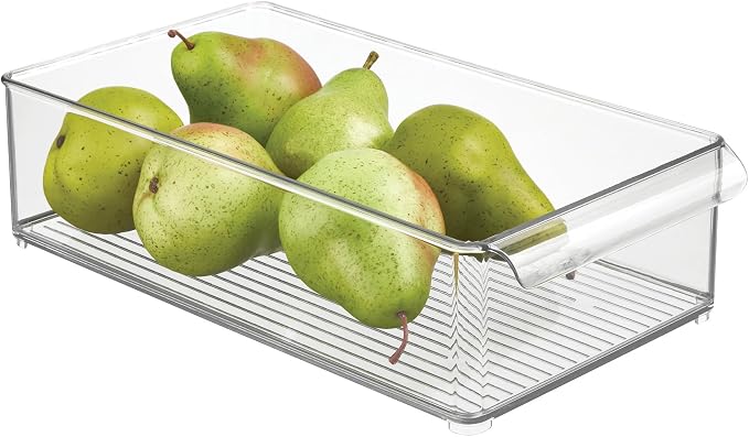 iDesign Stackable Fridge Storage Bin, Clear | Front Handle, Made in USA