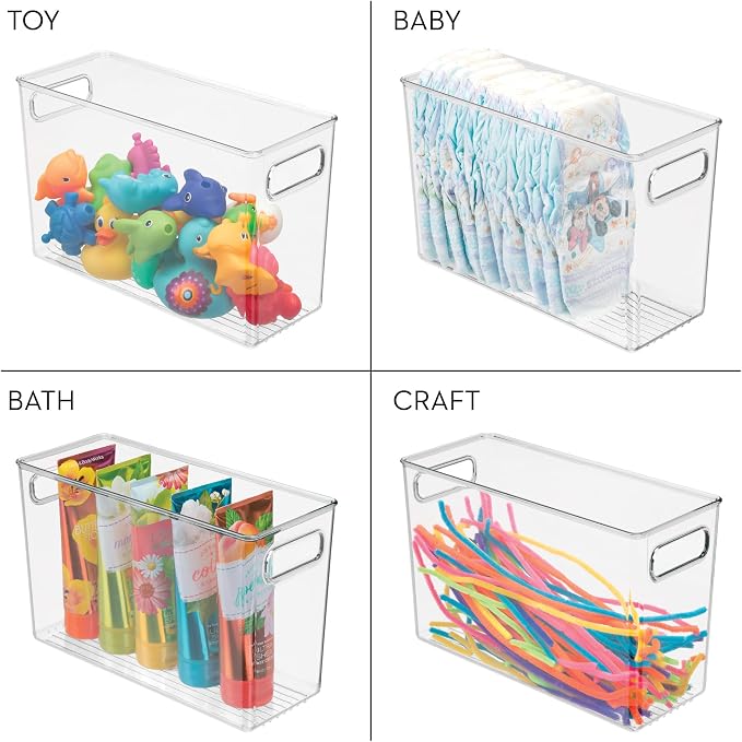 iDesign Slim Clear Plastic Bathroom Storage Bin, Tall Narrow | Organizer for Lotions, Creams, Toiletries
