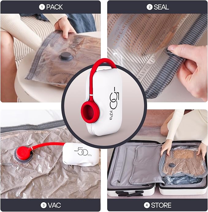 VMstr 15-Pack Vacuum Seal Bags for Clothing Travel, Carry-on Size for Luggage Compression Packing, Space Bags with Plug-in Electric Pump