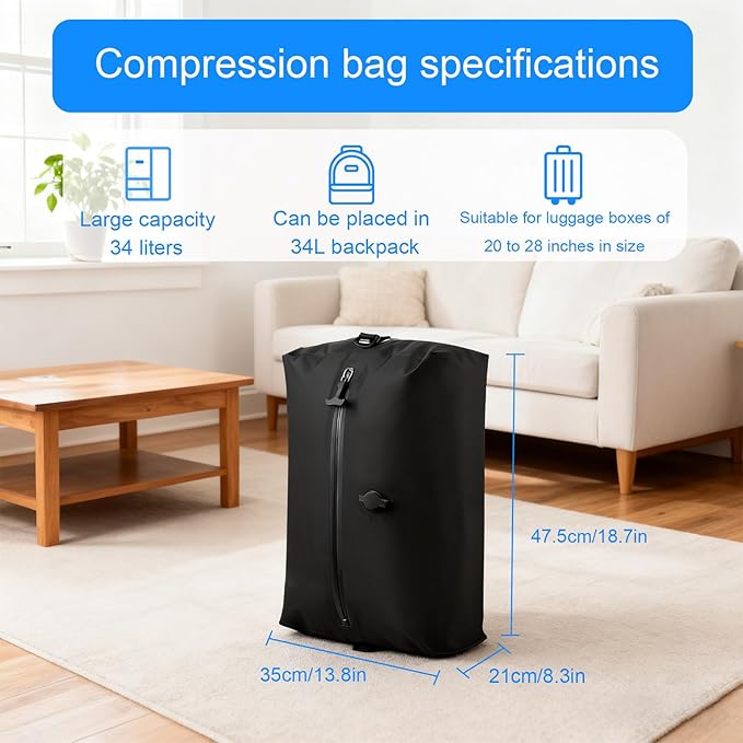 travel vacuum bag, equipped with a wireless vacuum pump, can save space in suitcases, backpacks and carry-on items. It is IP67 waterproof and reusable (1PC Black)