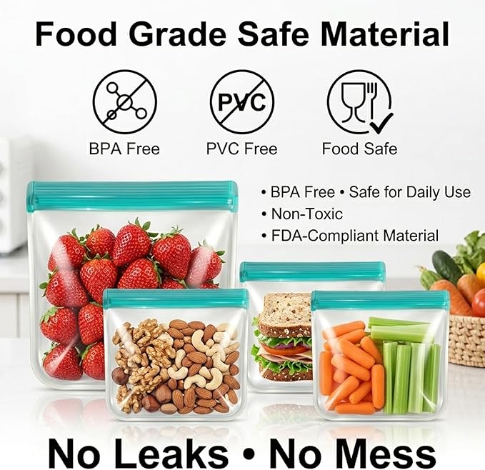 10 Pack Reusable Sandwich Bags, Dishwasher Safe Freezer Bags, BPA Free & Leakproof Reusable Lunch Bag for Salad Fruit Travel and Marinate Meats, Cereal, Lunch, Veggies（Green）