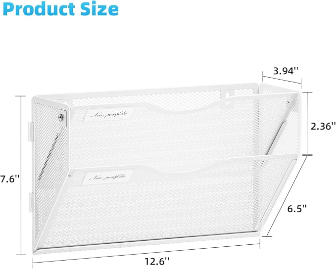 Marbrasse Wall File Holder 2-Tier Hanging Wall File Organizer, Mesh Mail Holder for Papers, Wall Mount File Clipboard & Magazine Organizer Great for Office Home - 2P(White)