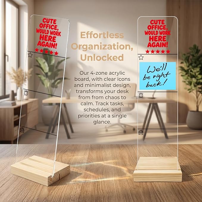 Sticky Note Holder, Monitor Memo Board, Sticky Note Board for Desk, Acrylic Desk Buddy with Wooden Base, Includes 200 Notes, Funny Office “Cute Office Would Work Here Again 5 Star Review”