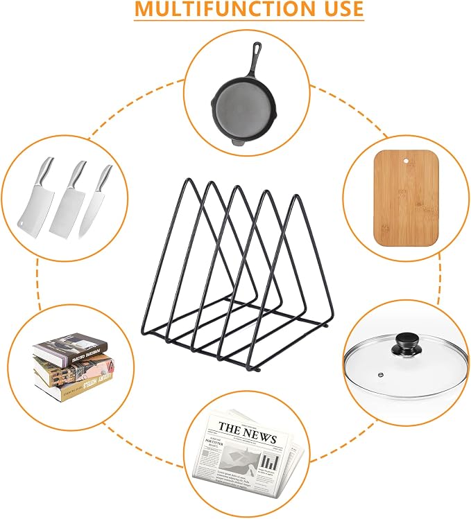 Pots and Pans Organizer 4 Slot Pan Organizers inside Cabinet Cutting Board Holder Sheet Pan Organizer Adjustable Metal Rack for Kitchen Cabinet, Pantry and Countertop Space-Saving Storage