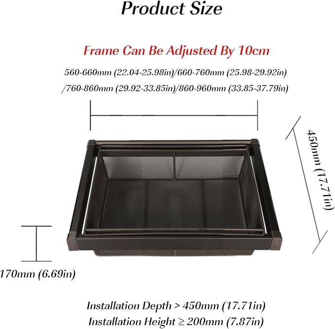 Pull Out Drawer Organizer Containers,Stackable Shelf Baskets Organizer,Aluminum Alloy Stackable Storage Bins,Save Space for Office Bathroom Bedroom(Brown,29.92-33.85in)