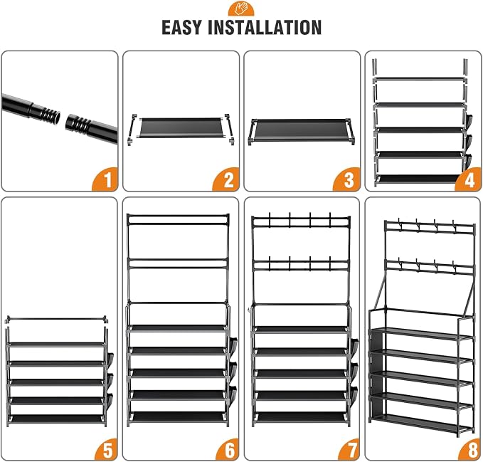 OYREL Shoe Rack, 5 Tier Shoes Storage Organizer with Hooks and Side Pocket | 20-25 Pairs, for Closet/Entrance/Entryway, Stackable & Detachable Closet Organizers and Storage Free Standing Shoe Rack