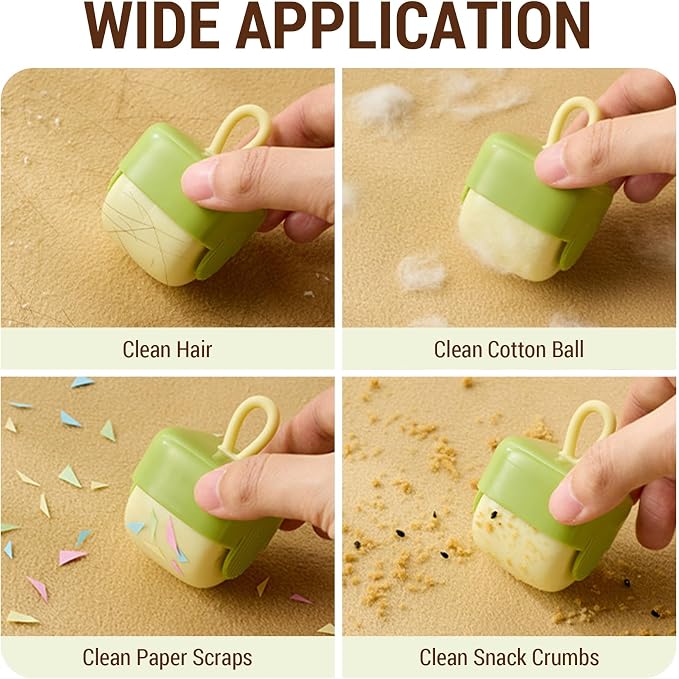 Mini Lint Roller for Pet Hair - Reusable Washable Sticky Roller for Clothes, Furniture & Car Seats - Portable Travel Size, Easy Clean for Household (Green)
