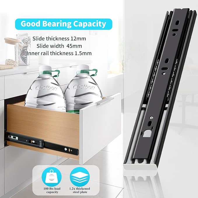 YENUO Push to Open Drawer Slides Full Extension 12–24 Inch 100 LB | Side Mount Heavy Duty Touch Release Drawer Glides Rails Ball Bearing 12–24 Inch for Kitchen Dresser Hardware Cabinet 1 Pair