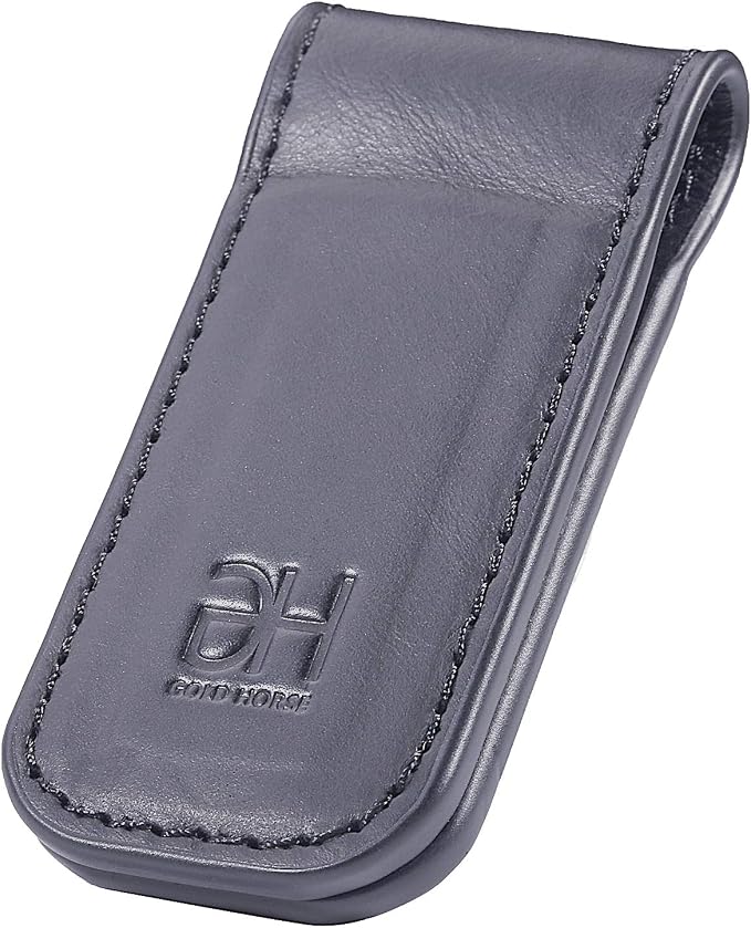 GH GOLD HORSE Slim Magnetic Money Clip Genuine Leather Business Card Holder for Men (Grey)