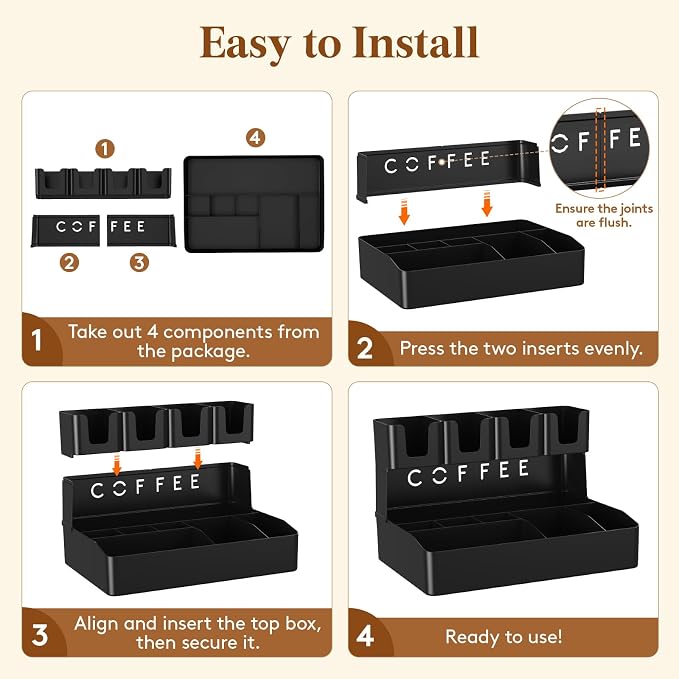Lifewit 2-tier Coffee Station Organizer Caddy for Countertop, 11 Compartments Coffee Bar Organizers for Cups, Pods, Sugar, Compact Condiment Holders Storage for Office Breakroom Kitchen Home Black