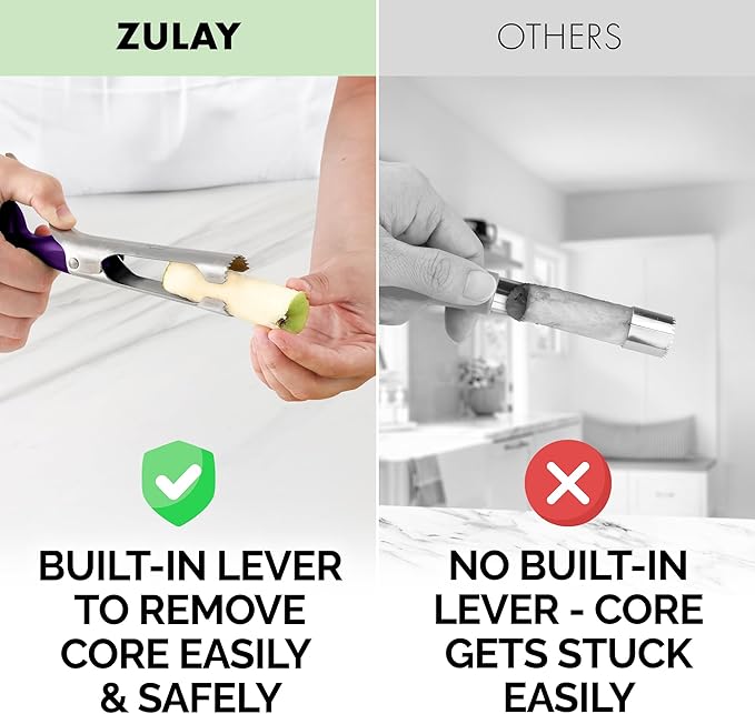 Zulay Kitchen Ultra Sharp Apple Corer Tool - Stainless Steel, Sharp & Serrated Blade Cores in Seconds - Easy to Use & Clean, Durable Apple Core Remover for Apples & Small Fruits - Purple