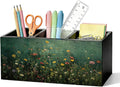 Moody Floral Pen Pencil Holder for Desk, Desk Pen Organizer Dark Green Wildflower Botanical Green Wooden Office Pencil Cup for Home Room Office Bedroom Desk Accessories Tabletop Decorations