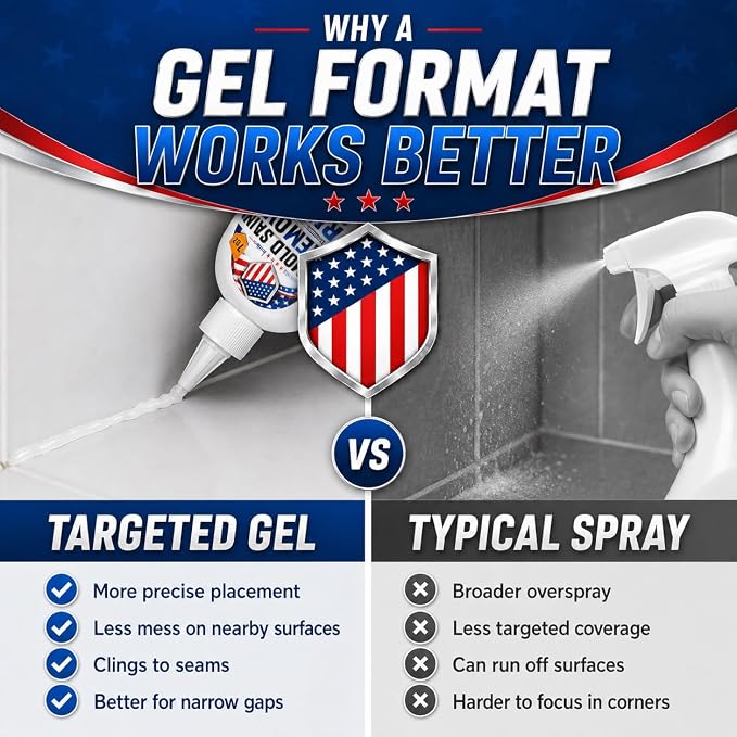 Mold Stain Cleaner Gel 7oz, Powerful Thick Stain Remover with Brush Applicator for Tile Lines, Sink Edges, Shower, Washing Machine Gasket, Rubber Loader Seal, Bathroom Grout, for Hard to Reach Stain
