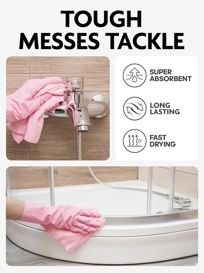 Fantasticlean Microfiber Cleaning Cloth Roll -150 Pack, Tear Away Microfiber Towels, 12" x 12", Reusable, Washable, Ultra Absorbent Dishcloth for All-Around Cleaning Supplies (Pink & Grey)